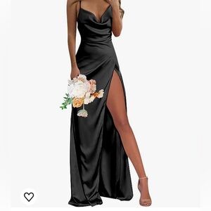 Cowl Neck Satin Bridesmaids Dress—Mermaid spaghetti long prom party gown w/ slit